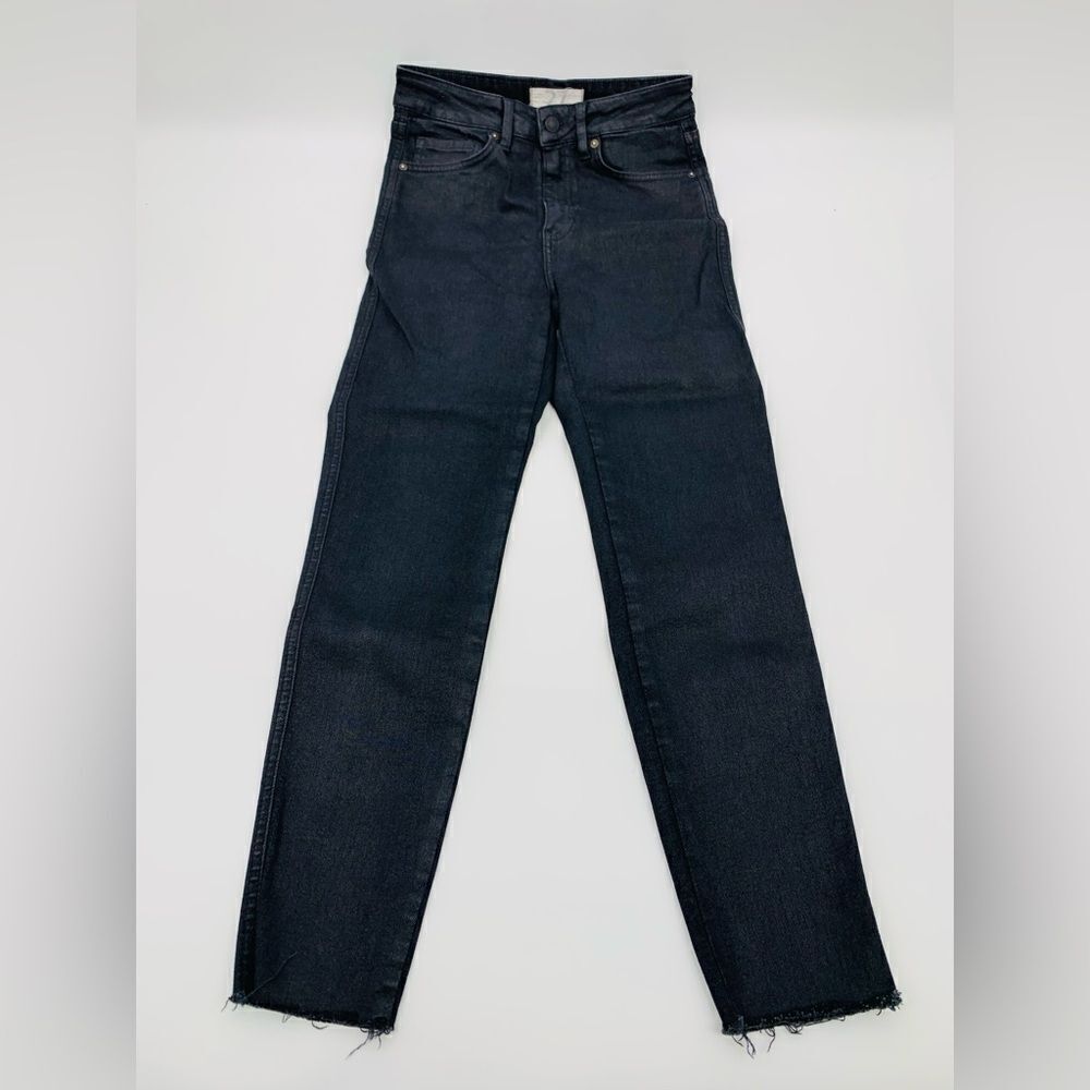 Free People We The Free Coated High Rise Jeans Womens 27 Black Skinny Raw Hem